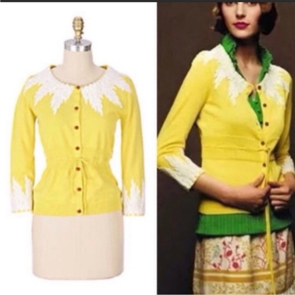 Vintage Vtg Anthropologie Moth Appliqué Cardigan Sweater w/ Tie Belt 3/4 Sleeve - Picture 4 of 4